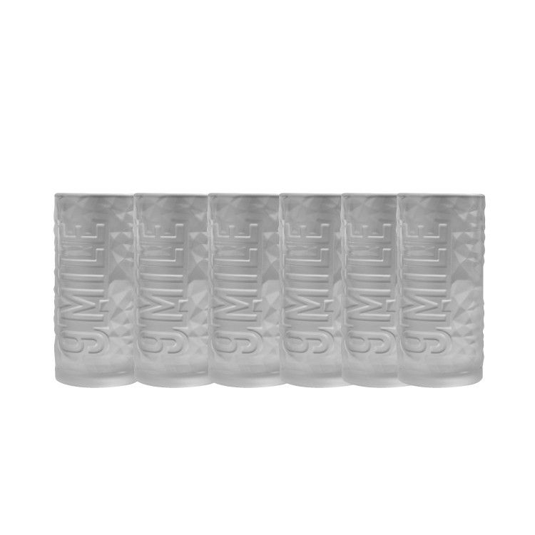 6x 9 Mile Vodka Glass 0.3l Longdrink High Frosted Relief Glasses Granite Contour