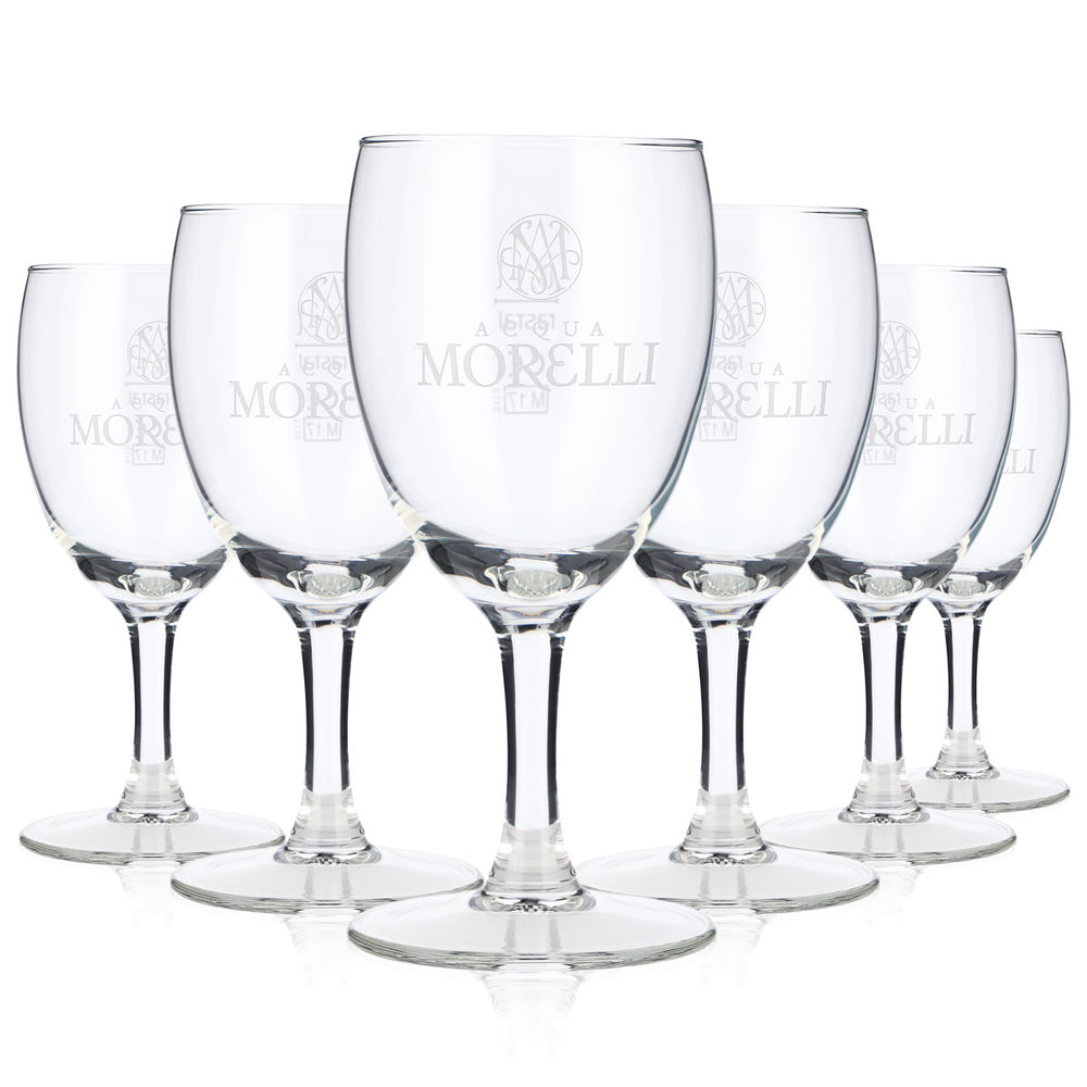 6x szklanka Acqua Morelli 0,1 l, białe logo Rastal Westerwald