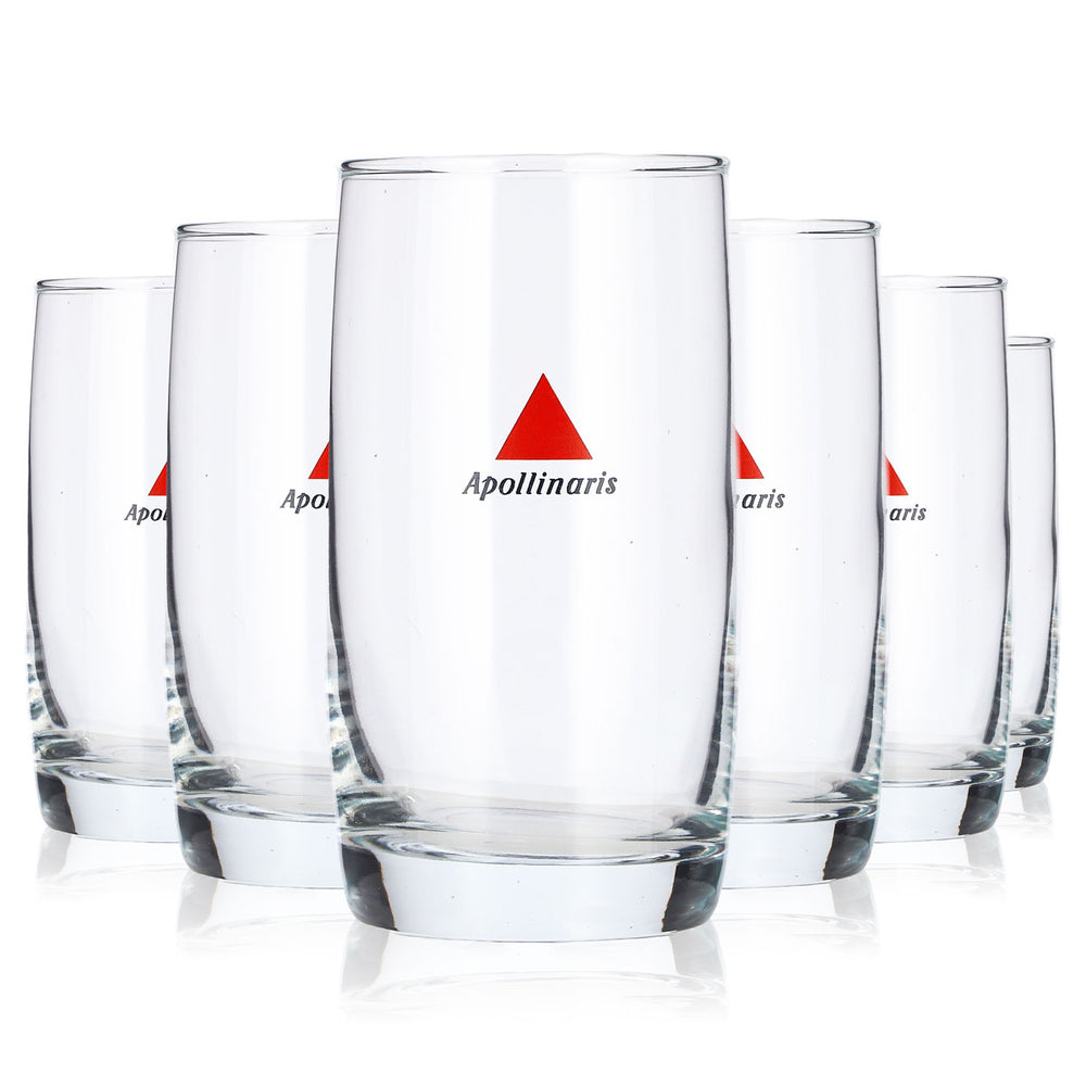 6 szt. szklanek do wody Apollinaris 0,22 l, szklanki typu tumbler z czerwonym trójkątem, szklanki typu lowball