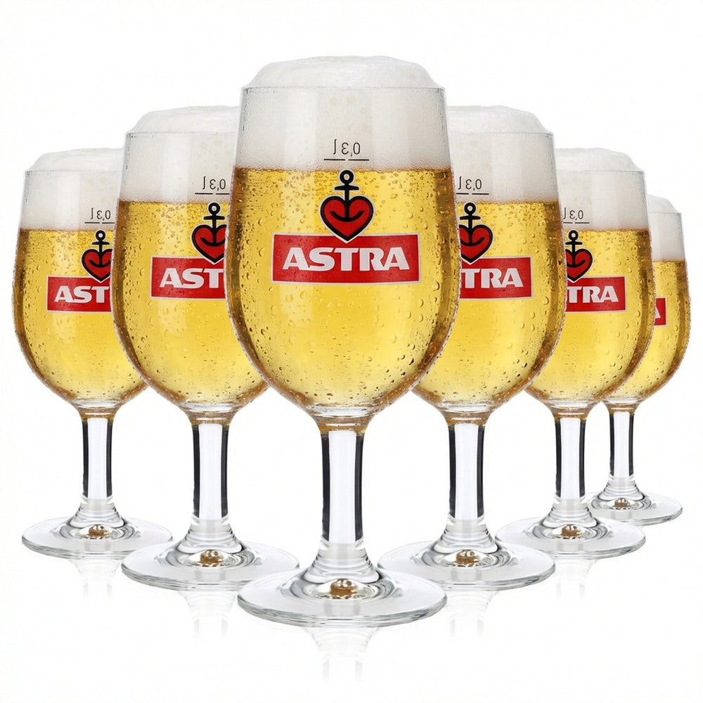6x piwo Astra Szklanki do piwa Szklanki pucharowe Szklanka tulipanowa 0,3 l wysoka tulipan RC