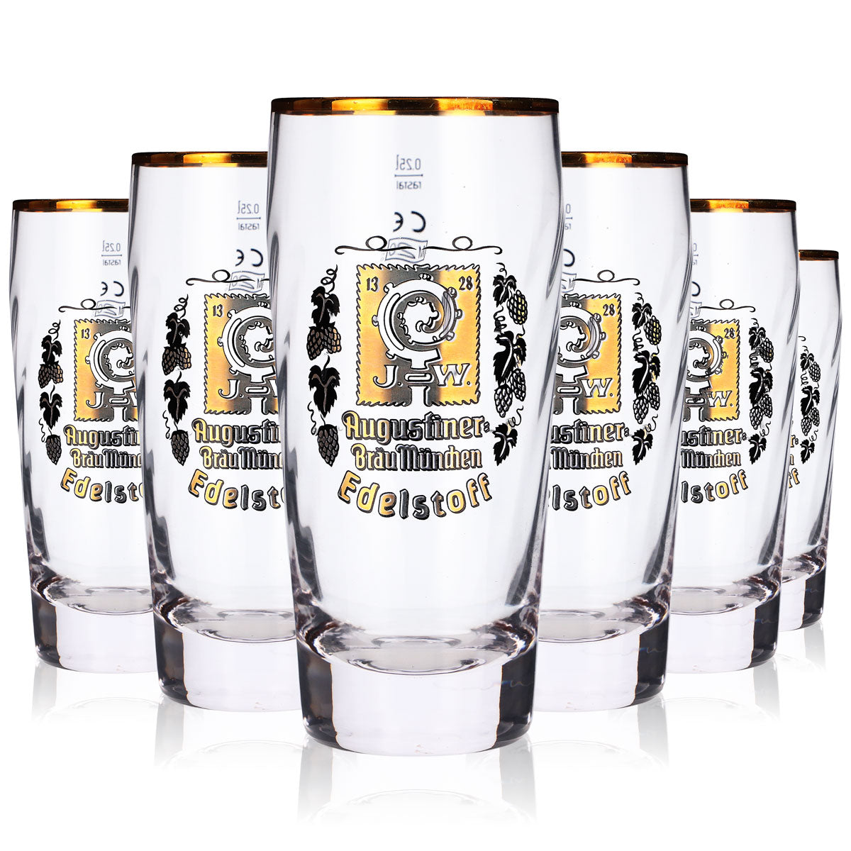 6 szklanek do piwa Augustiner 0,25 l Willibecher Edelstoff złote logo Gold – Widok 5