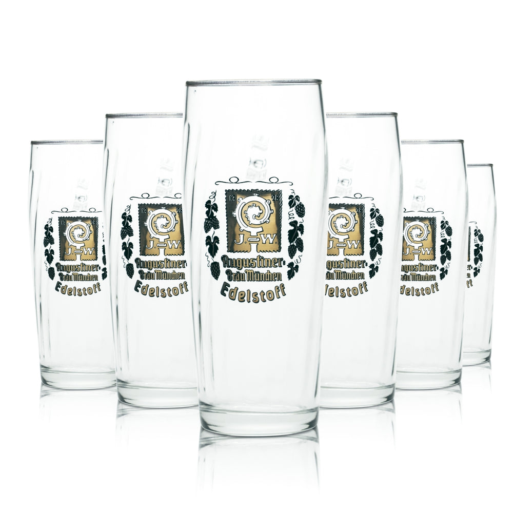 6x szklanka Augustiner 0,5 l, kubek do piwa, złota obwódka, szklanki Edelstoff München Bräu