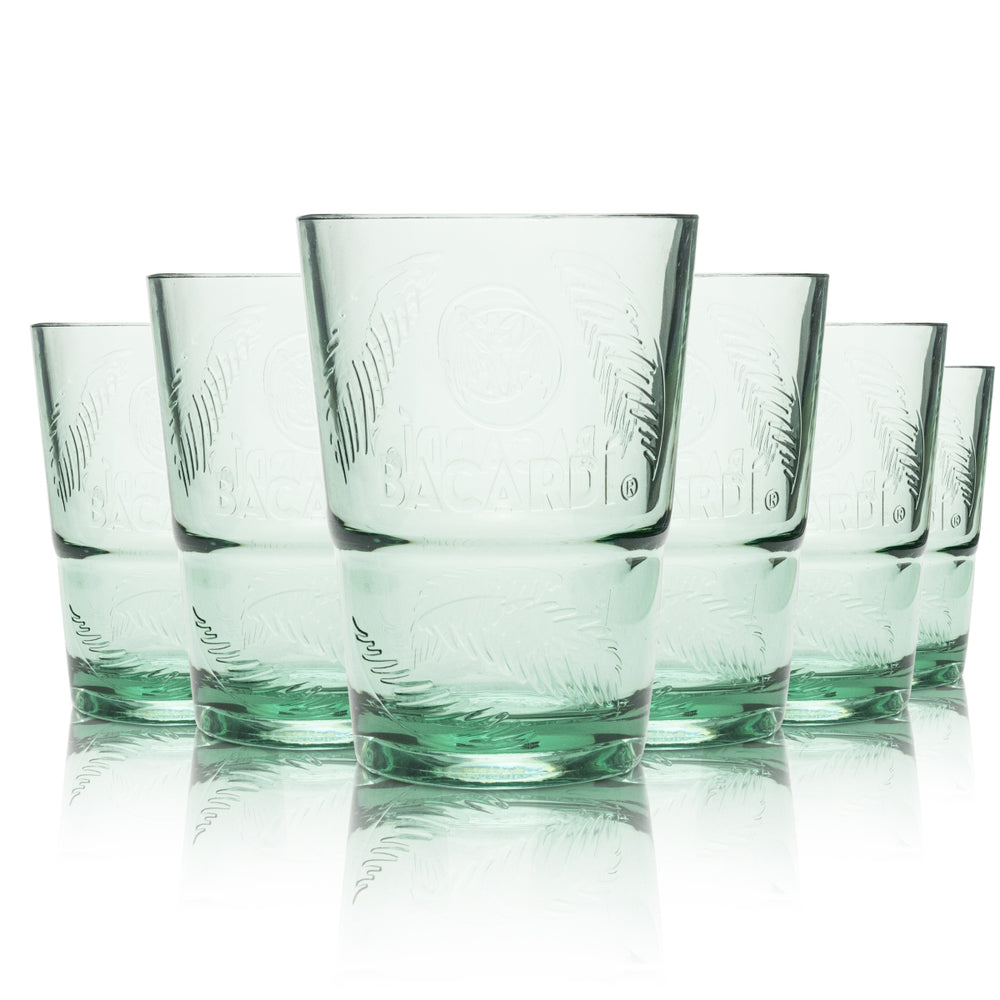 6x Bacardi plastikowe szklanki wielokrotnego użytku 0.36l zielone długie szklanki do napojów wzór dłoni