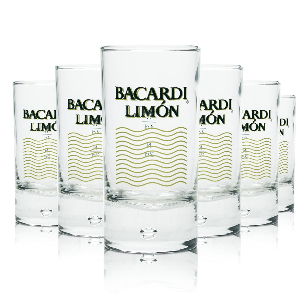 6x Bacardi Limon Rum Glass Shot 2cl 4cl Short Glasses Stamper Schnapps Luftperle