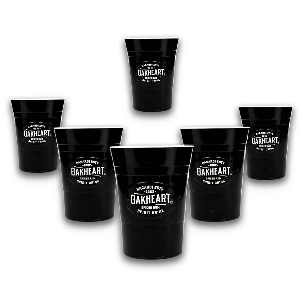 6x Kubek do rumu Bacardi Oakheart z twardego plastiku, czarny, 330 ml