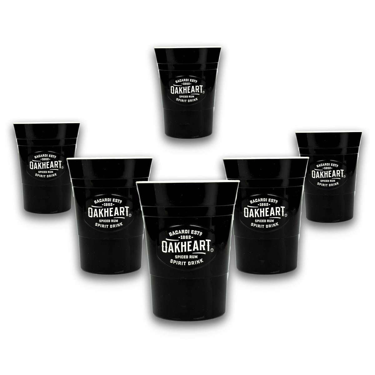 6x Kubek do rumu Bacardi Oakheart z twardego plastiku, czarny, 330 ml