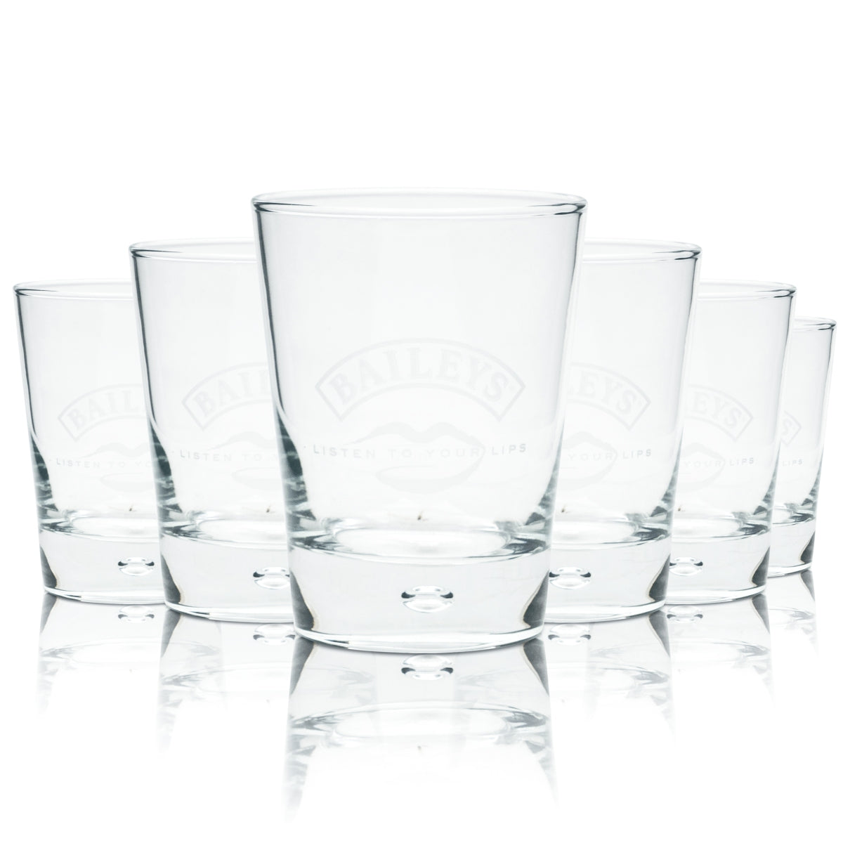 6x Baileys Glass Tumbler Listen to your Lips Air Bubble Glasses Air Bubble Bottom