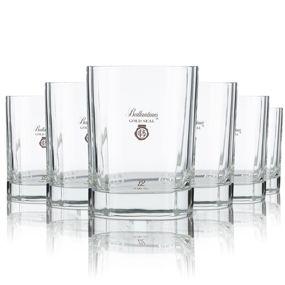 6x Ballantines 0,27 l zestaw szklanek do whisky Massive z reliefowym szlifem i złotą pieczęcią