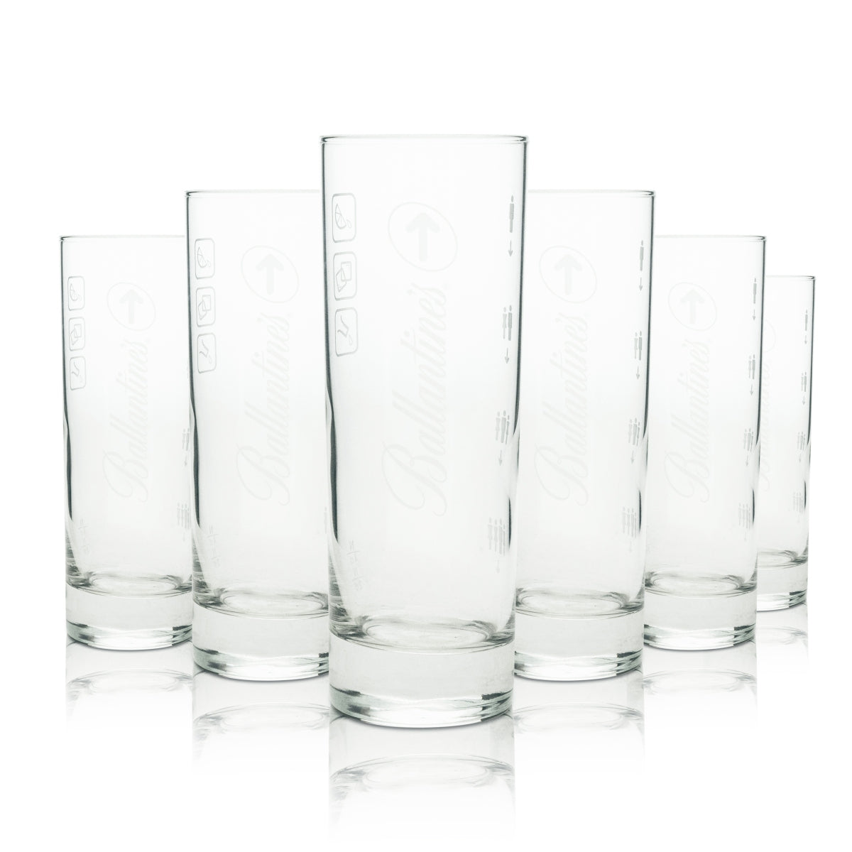 6x Szklanka do whisky Ballantines long drink logo biała ze strzałką