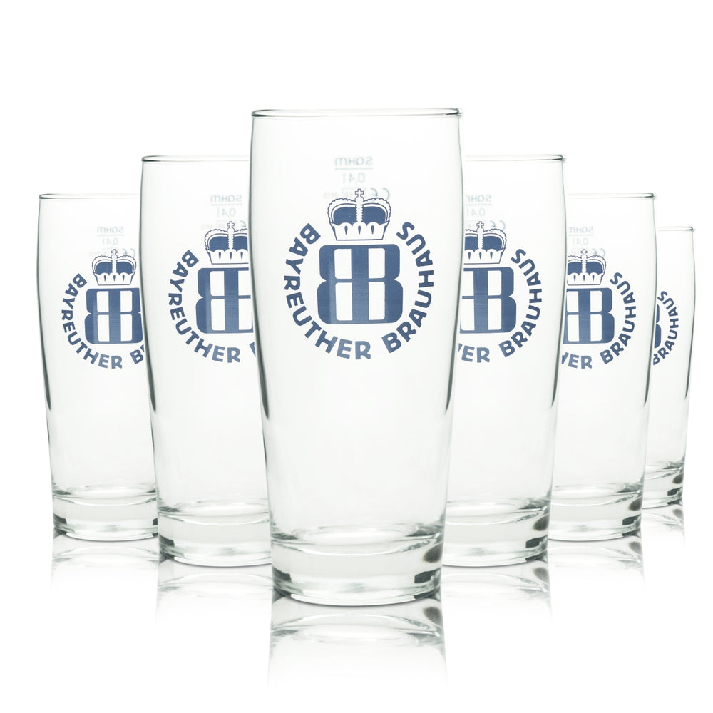 6x Bayreuth Beer Glass 0,4l Mug Sahm Willi Pils Glasses Light Export Beer