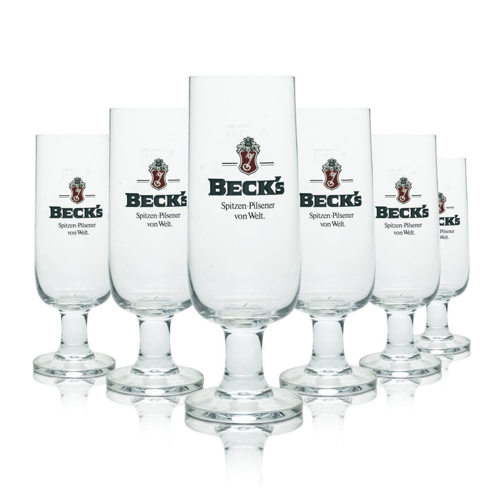 6x szkło Becks 0,4l kieliszek do piwa Pilsener tulipan szklanki browar kalibrowane gastro złoto
