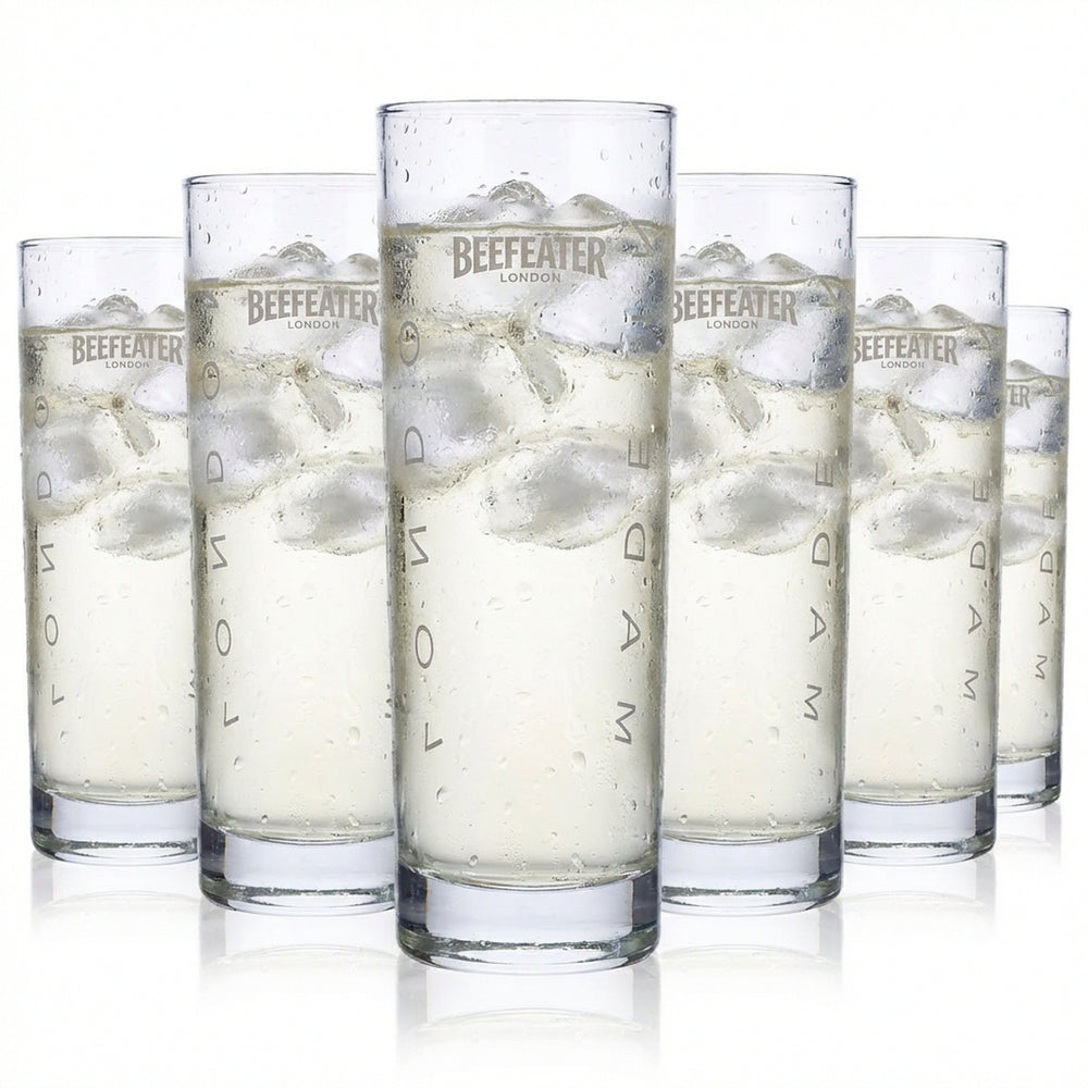 6x szklanki Beefeater Gin 0,3 l Szklanka do drinków długich Białe logo białe satynowane
