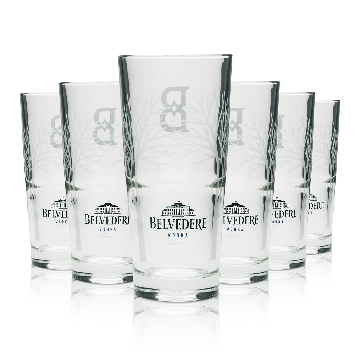 6x Belvedere Vodka Glass 0.3l Longdrink Glass B-Logo Top