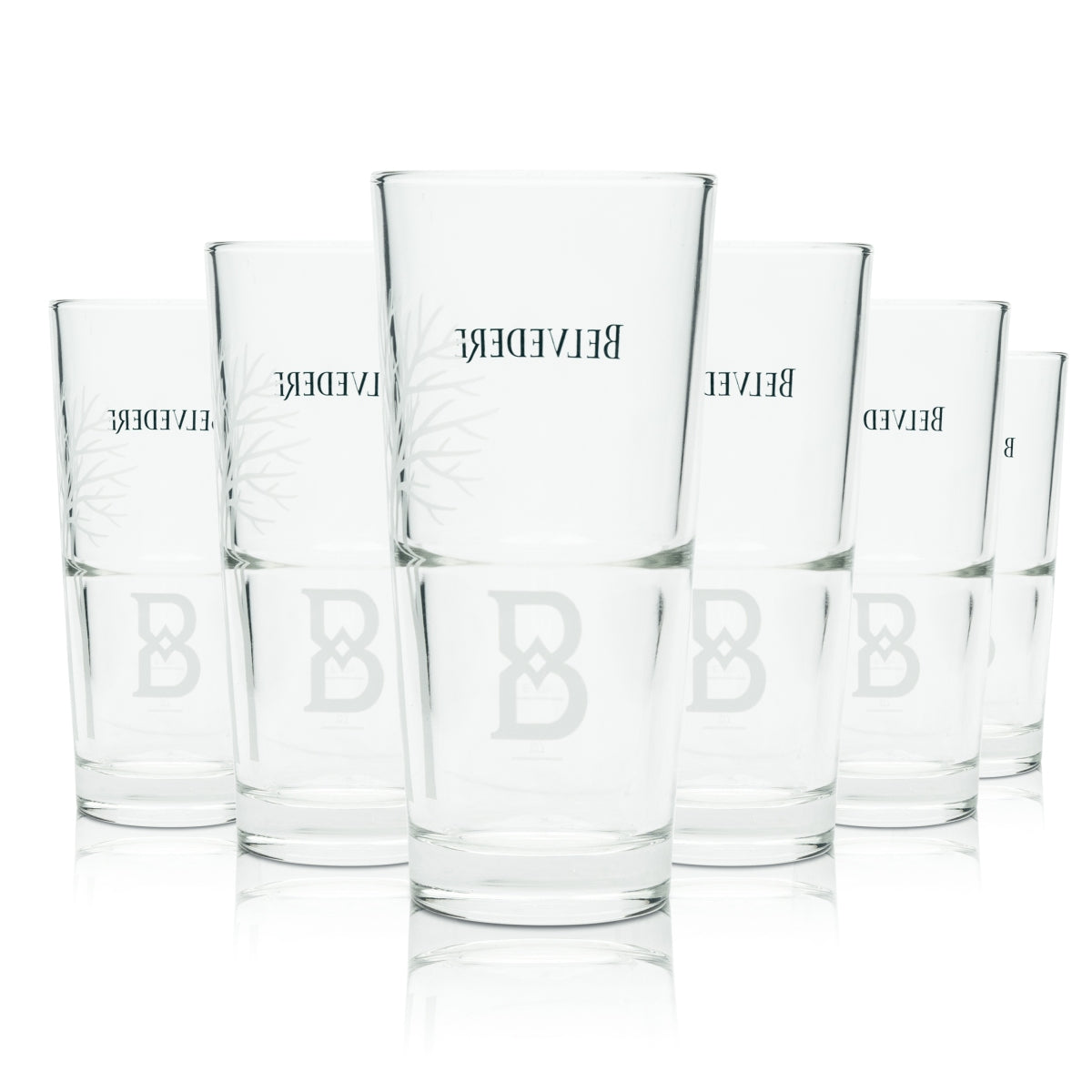 6x Belvedere kieliszek do wódki long drink nowy motyw "B" kieliszki koktajlowe dębowy bar