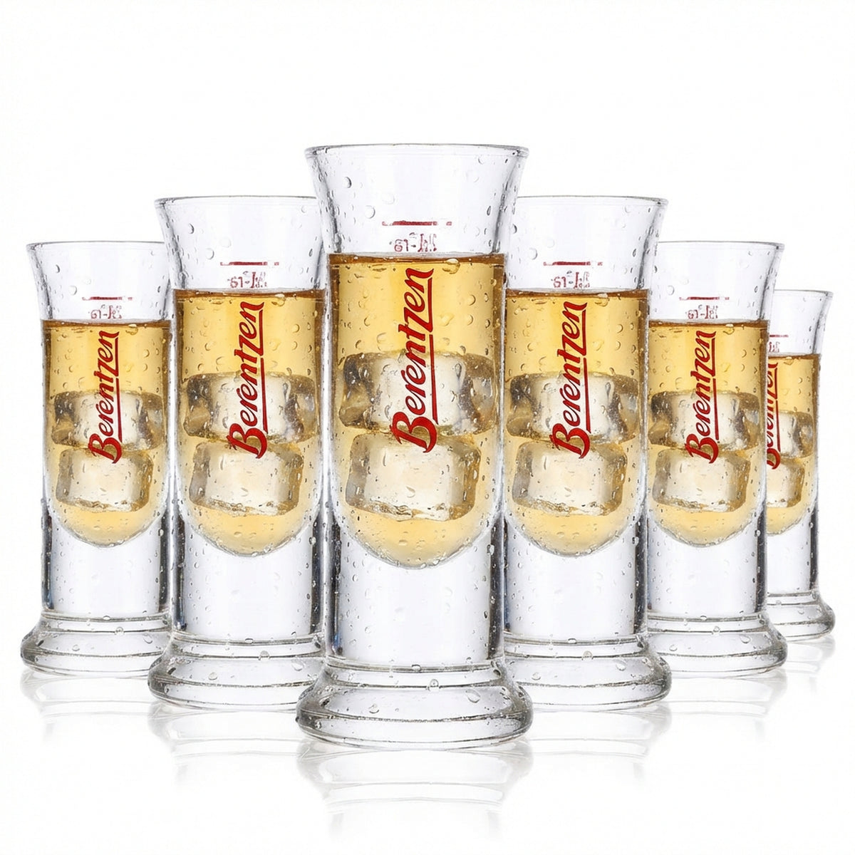 6x kieliszek do likieru Berentzen Stamper 2 cl, czerwone logo w pionie
