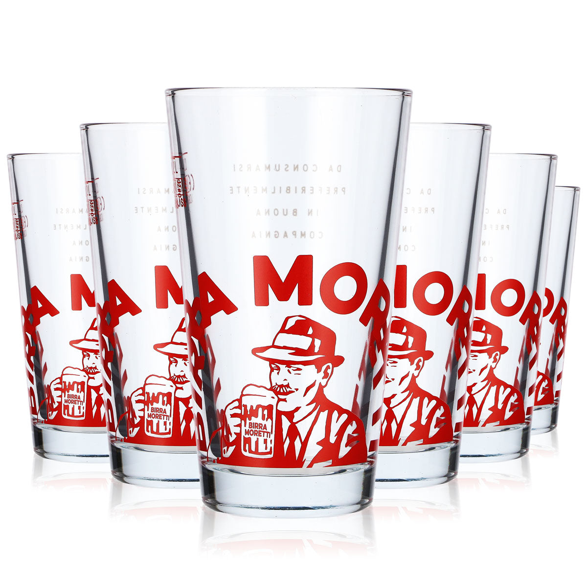 6 szklanek do piwa Birra Moretti o pojemności 0,2 l z czerwonym logo, szklanki typu „Willibecher” (zestaw 6 sztuk)