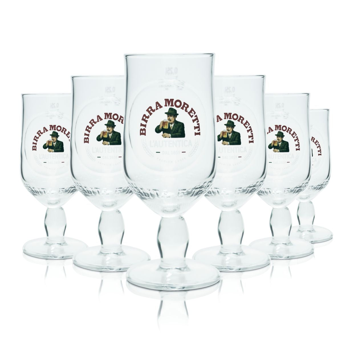 6x Birra Moretti szkło 0.25l tulipan puchar do piwa kontur L'Autentica Pilsner Włochy