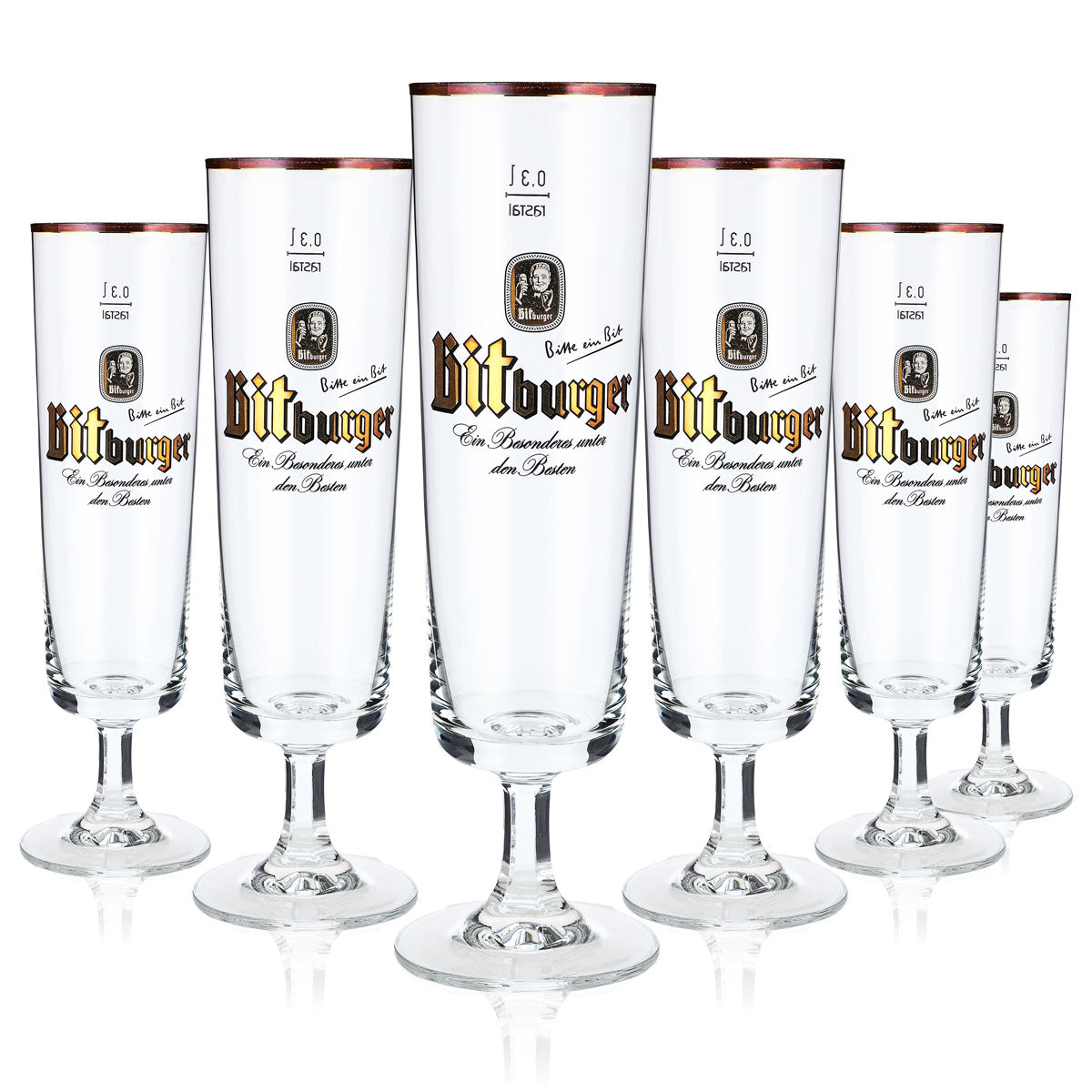 6x szklanki do piwa Bitburger Exclusive Tulpen 0,3 złota obwódka – Widok 5