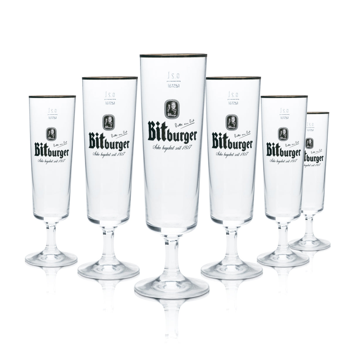 6x Bitburger Beer Glass 0,2l Goblet Tulip Gold Rim Szklanki Browar Gastro Pils Bar