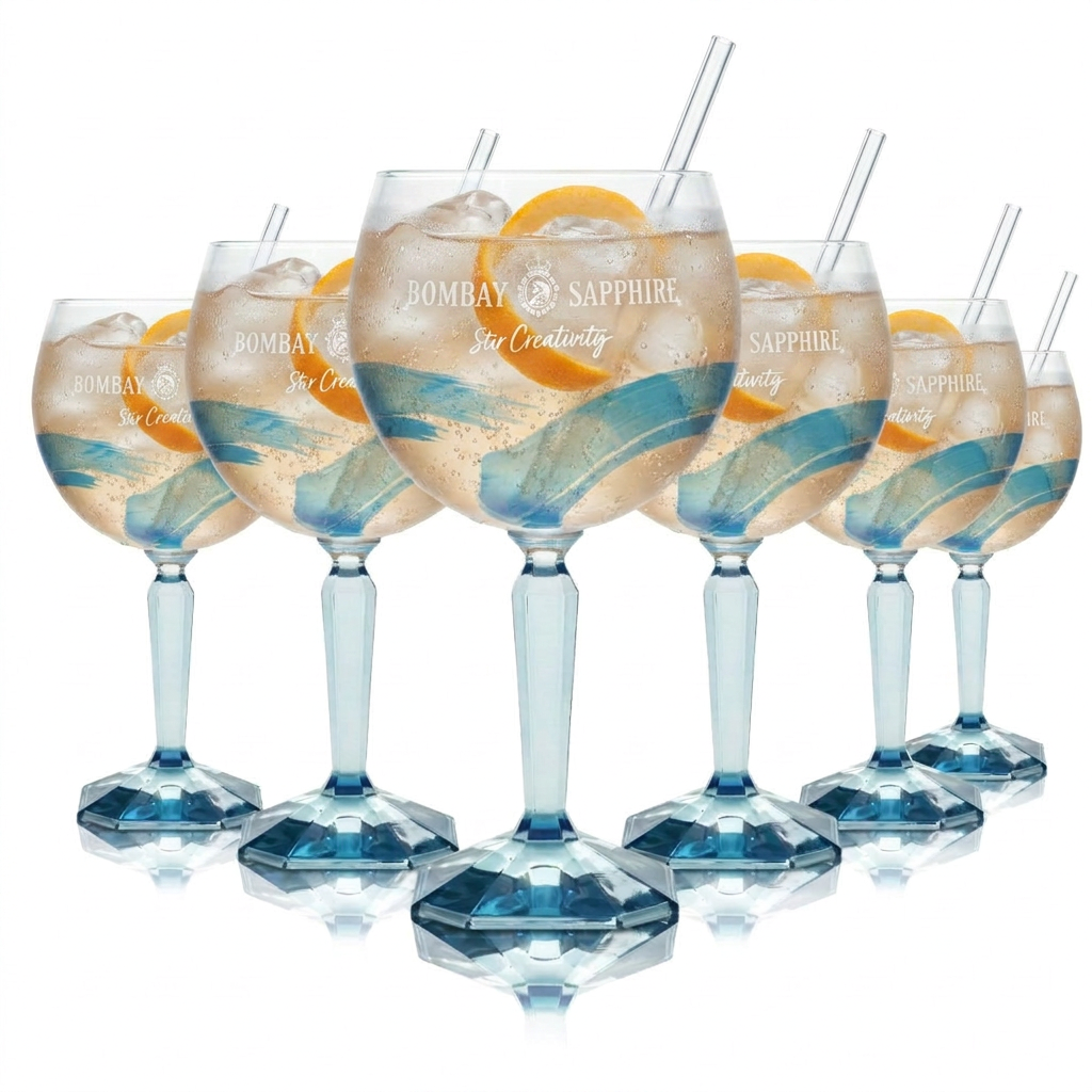 6x Bombay Sapphire Gin Glass Stir Creativity 68cl Glasses Special Edition Balloon Bar