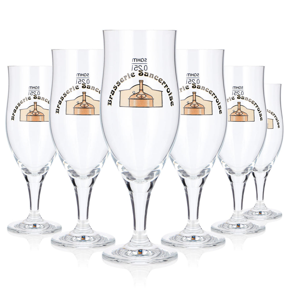6 szklanek do piwa Brasserie Sancerroise 0,25 l, kształt tulipana, brązowe logo, model Sahm (zestaw 6 sztuk)