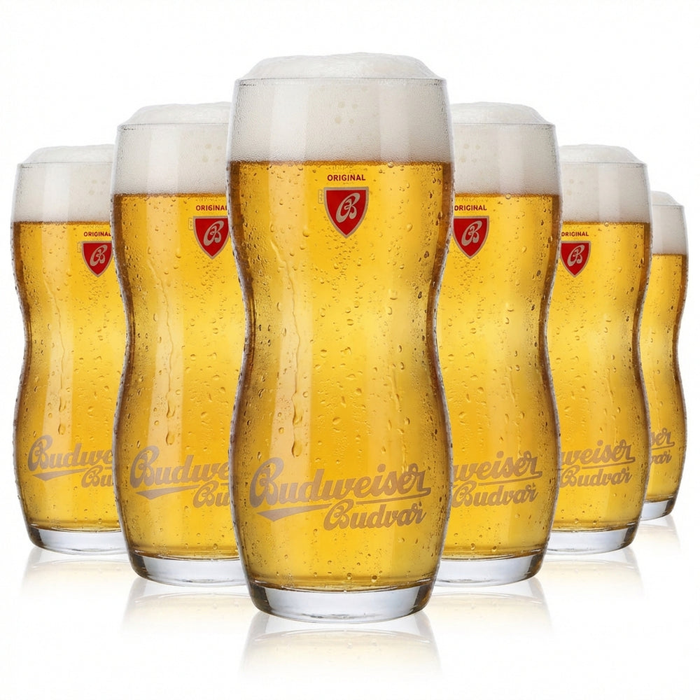 6x szklanka do piwa Budweiser 0,5 l Szklanki do piwa o konturowym kształcie Szklanki designerskie Budvar