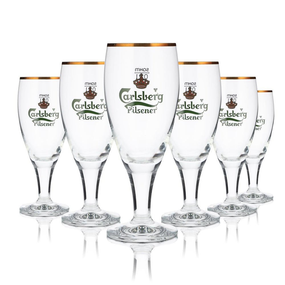 6x Carlsberg Szklanka 0,2 l Pokal Tulpe Goldrand Zestaw szklanek do piwa Pilsener Browar Dania