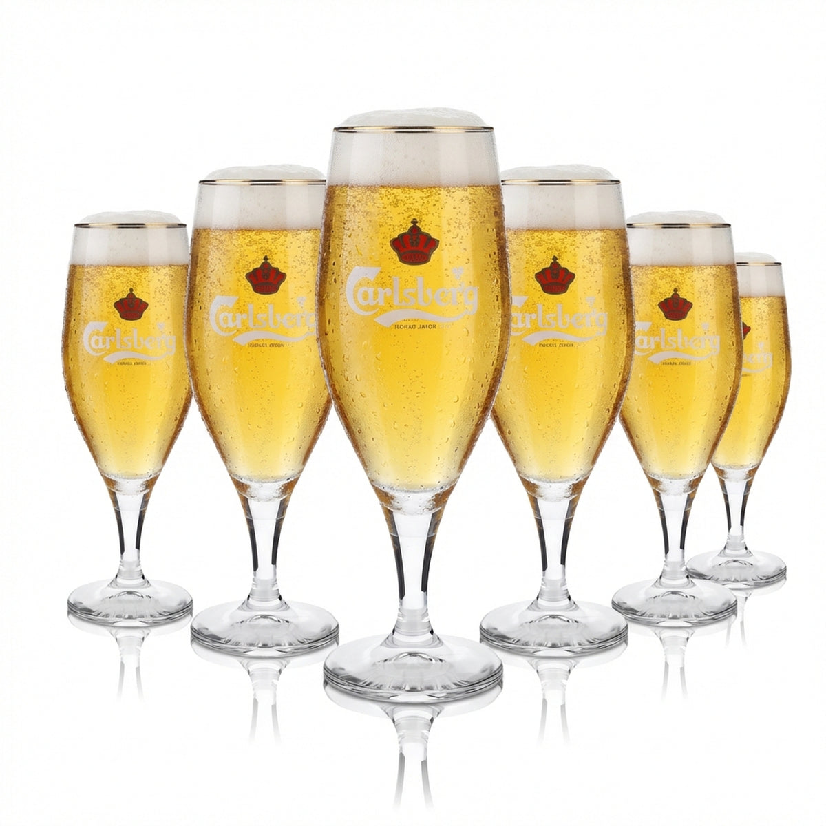 6x Carlsberg Glass 0,4l Beer Goblet Gold Rim Pilstulpe Glasses Set Brewery Denmark
