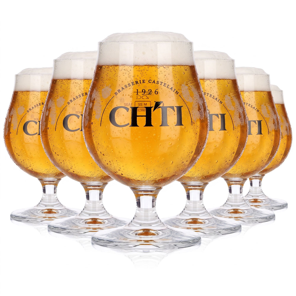6 szklanek do piwa Castelain o pojemności 0,25 l, w kształcie pucharu tulipanowego, z motywem CH’TI 1926 Weizen