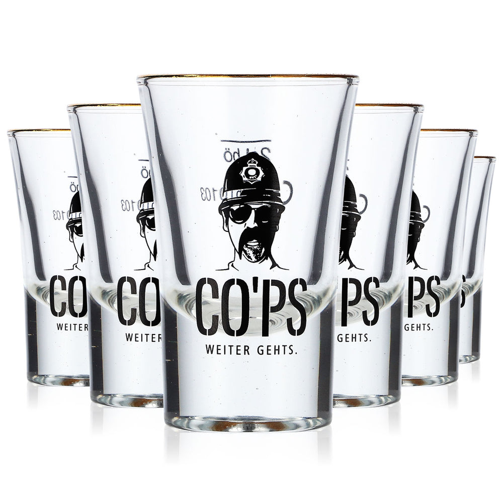 6 szt. kieliszków do rumu CO`PS o pojemności 2 cl, kieliszki typu shot z złotą obwódką, szklanki typu tumbler i szklanki do drinków długich (zestaw 6 szt.)