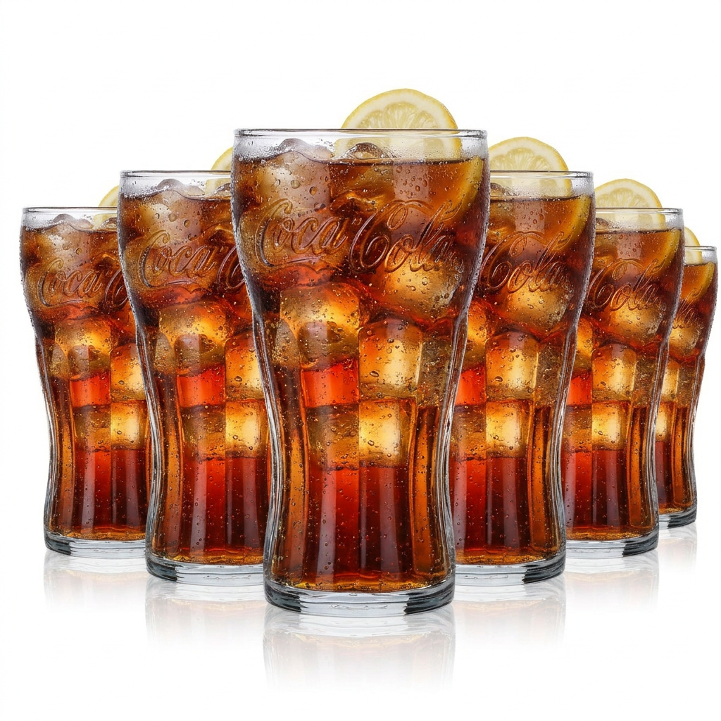 6x Coca Cola Szklanka konturowa 0,3 l Napoje bezalkoholowe Szklanki do lemoniady Zestaw Reliefowy napis Ikoniczny