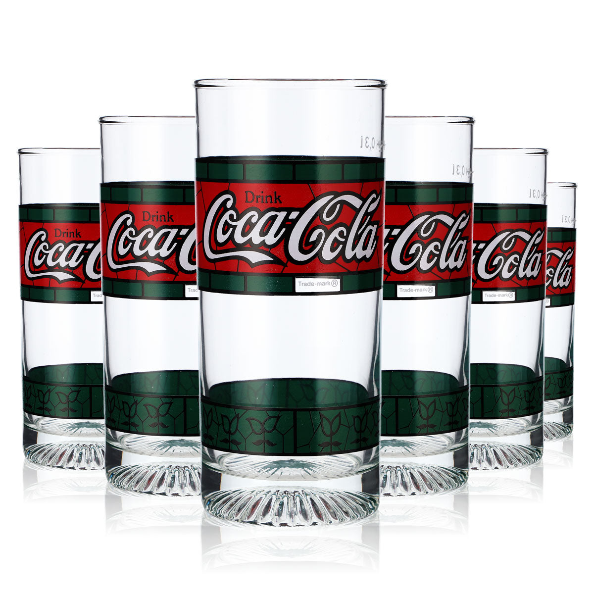 6x szklanki Coca Cola Tiffany z lat 80. Green Red Edition Longdrink 0,3 l