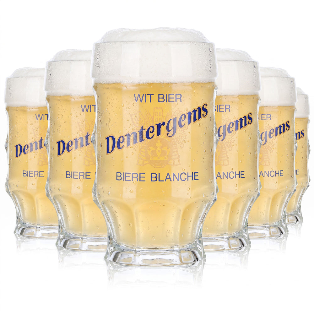 6 szklanek do piwa Dentergems o pojemności 0,25 l, dzbanek, niebieski napis, żółte (zestaw 6 sztuk)