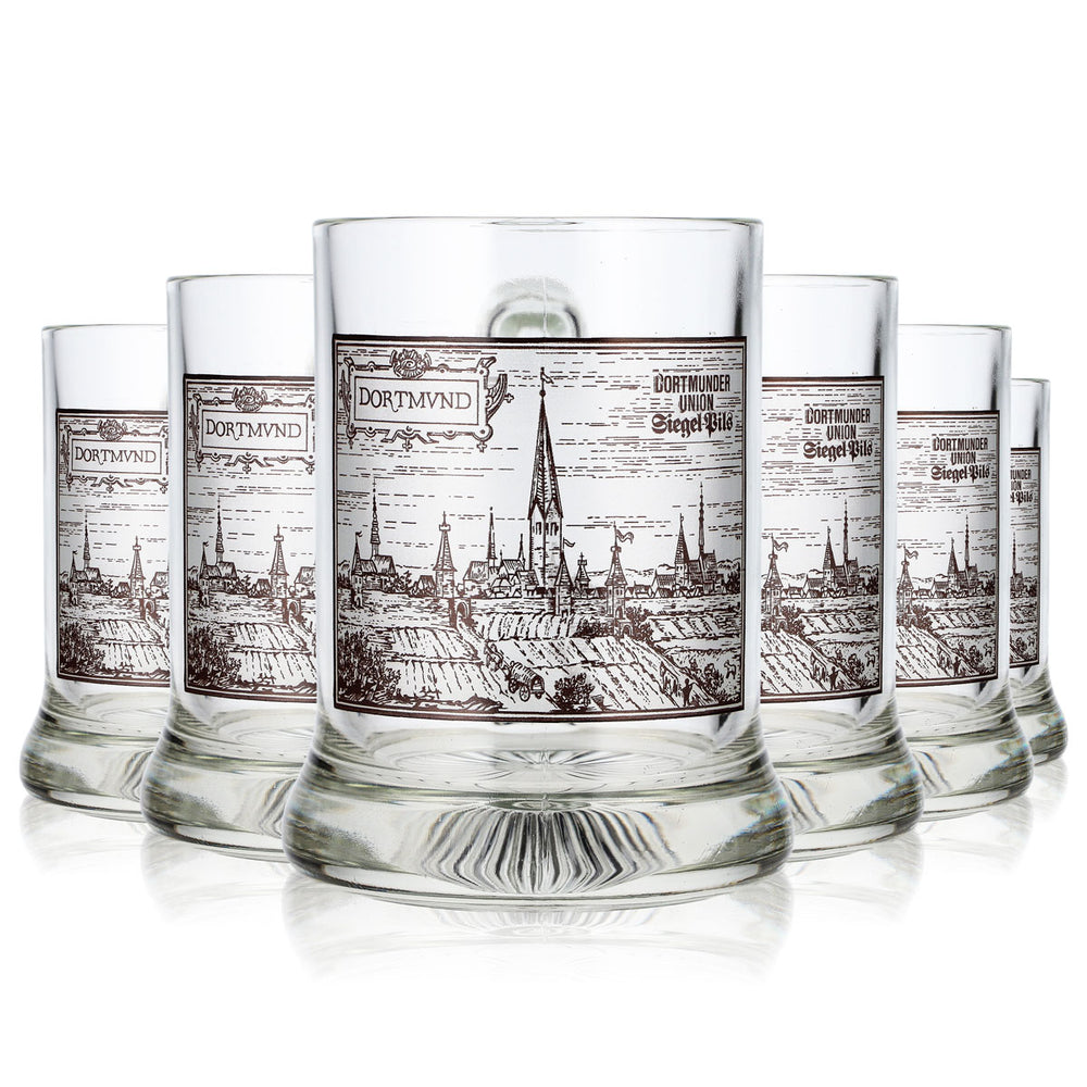 6 szt. szklanych kufli do piwa „Dortmunder Union” o pojemności 0,28 l, Höhr Grenzhausen Seidel (zestaw 6 szt.)