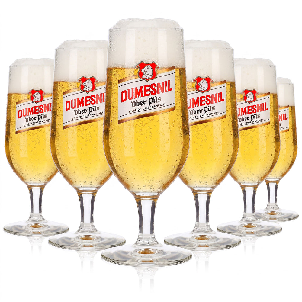 6 szklanek do piwa Dumesnil typu puchar, 0,25 l, Ober Pils, biało-złote logo (zestaw 6 sztuk)