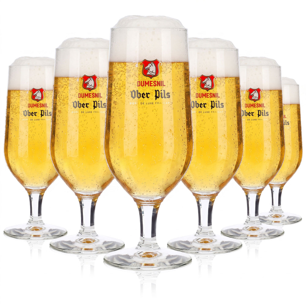6 szt. szklanek do piwa Dumesnil, szklanki pucharowe, 0,25 l, Ober Pils, czerwone logo, zestaw 6 sztuk