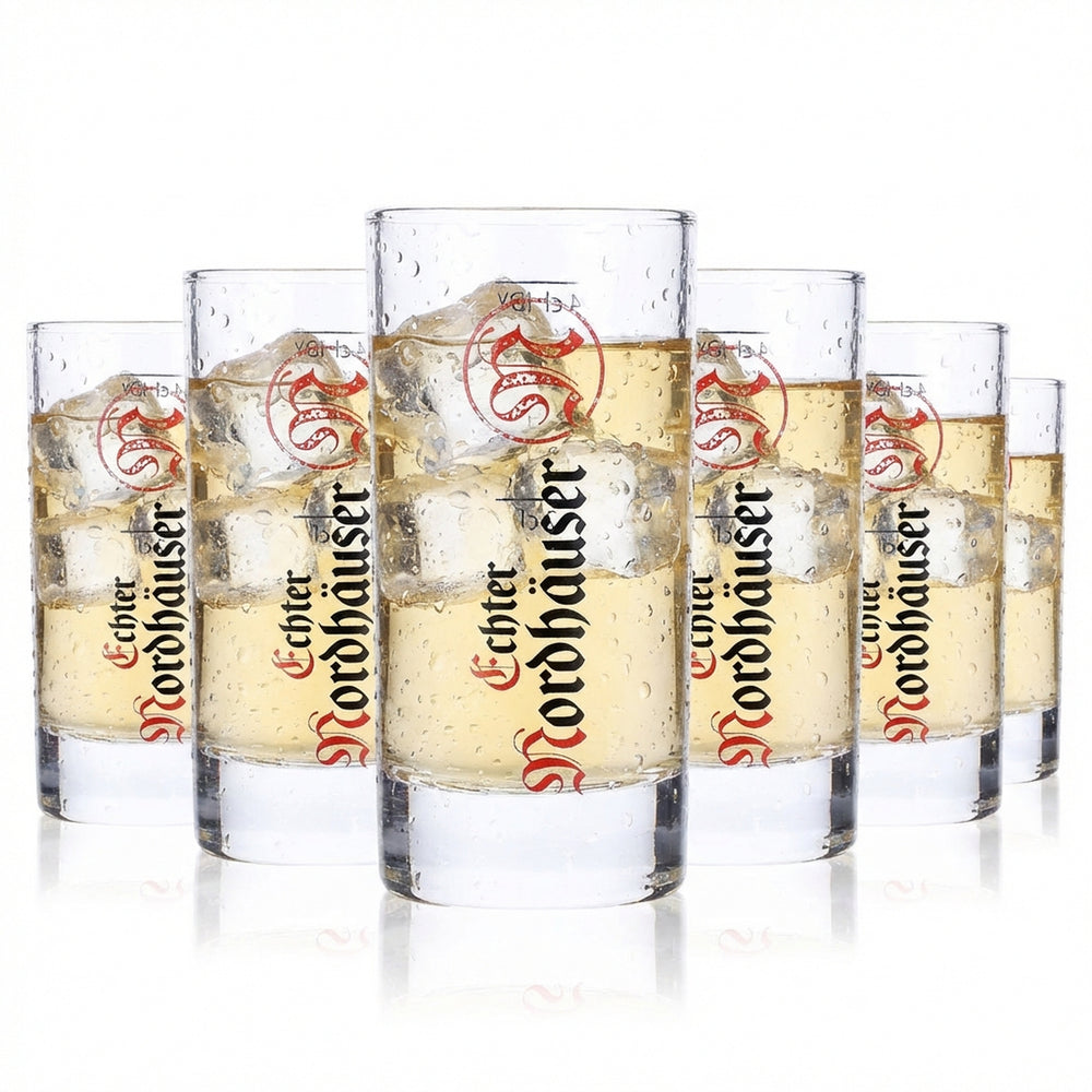 6x Echter Nordhäuser Korn Szklanka Stamper 4cl Kieliszek Logo Pionowe IDY