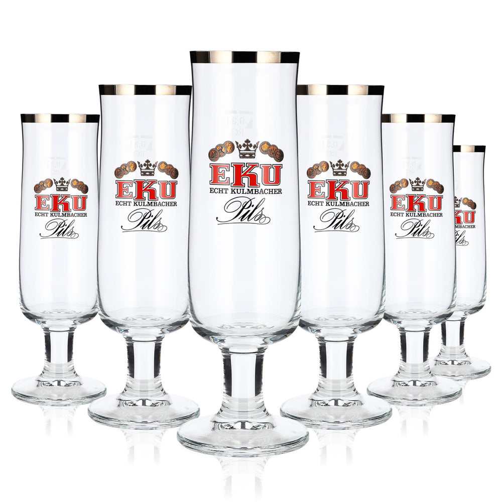 6 szklanek do piwa Eku o pojemności 0,3 l, w kształcie pucharu, z platynową obwódką, RC (zestaw 6 sztuk)