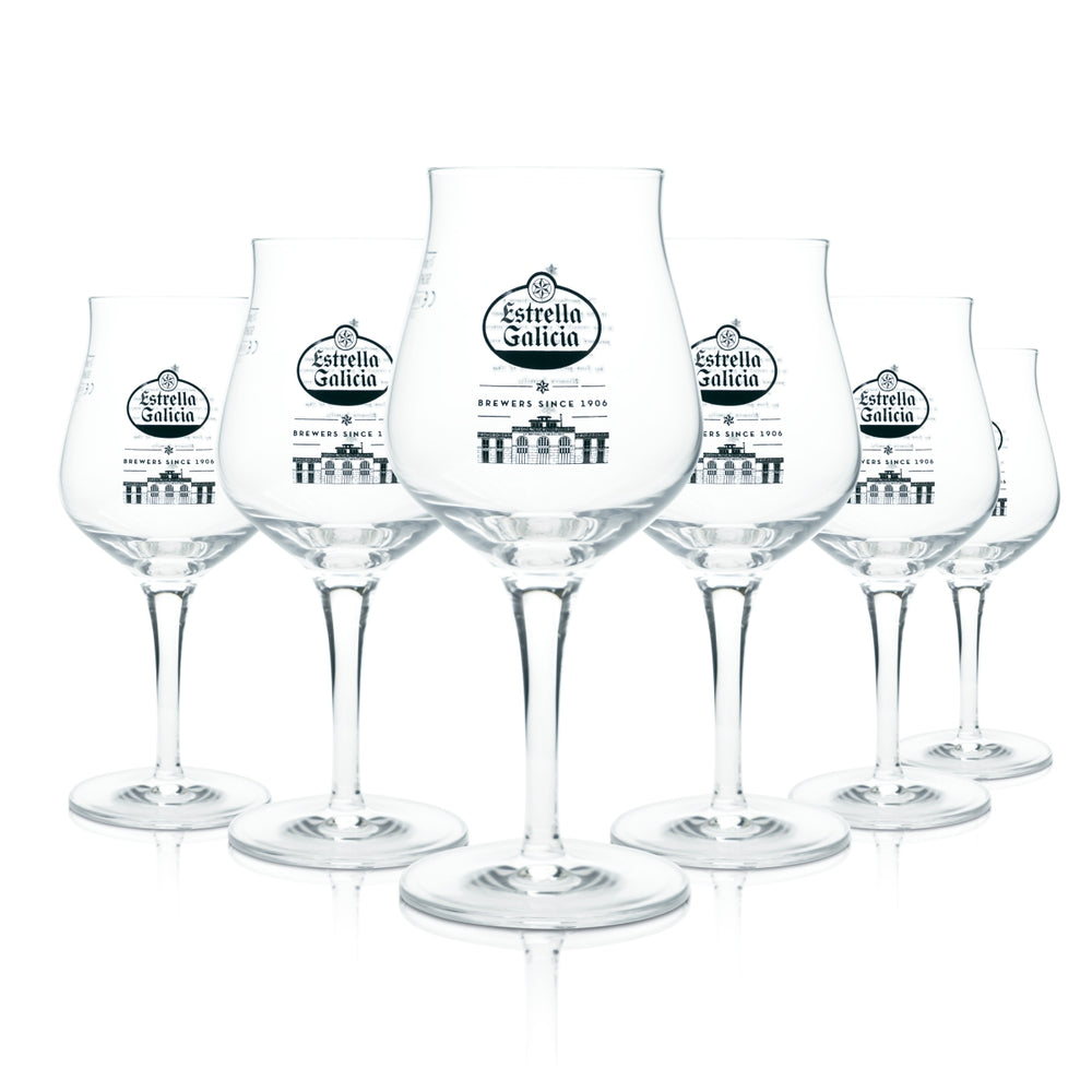 6x Estrella Galicia Beer Glass 2/3 Pint Sensory Goblet Tulip Glasses Lager Hiszpania Bar