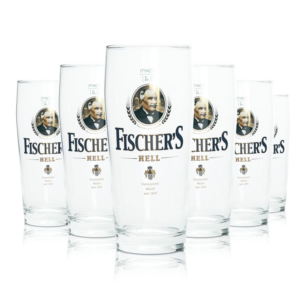 6x Fischers Glas 0,4l Willy Becher szklanki do jasnego piwa kalibrowane gastro browar
