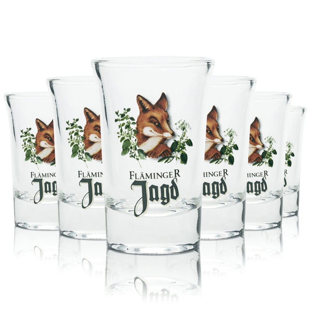 6x Fläminger Jagd Shot Glass 4cl Schnapps Glasses Short Stamper Liqueur Fuchs Gastro