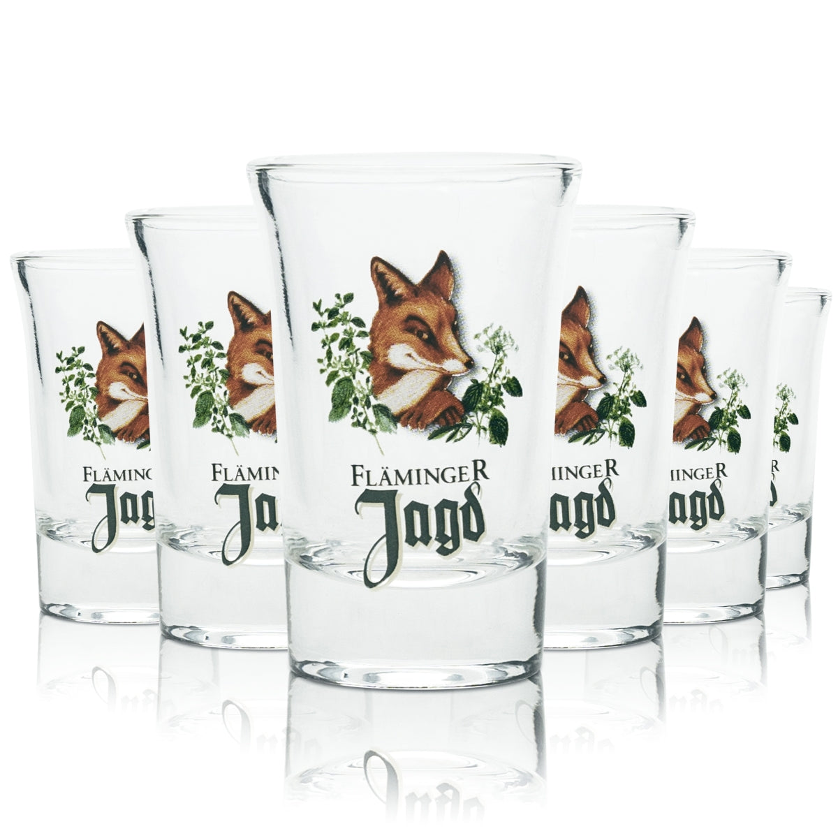 6x Fläminger Jagd Shot Glass 4cl Schnapps Glasses Short Stamper Liqueur Fuchs Gastro