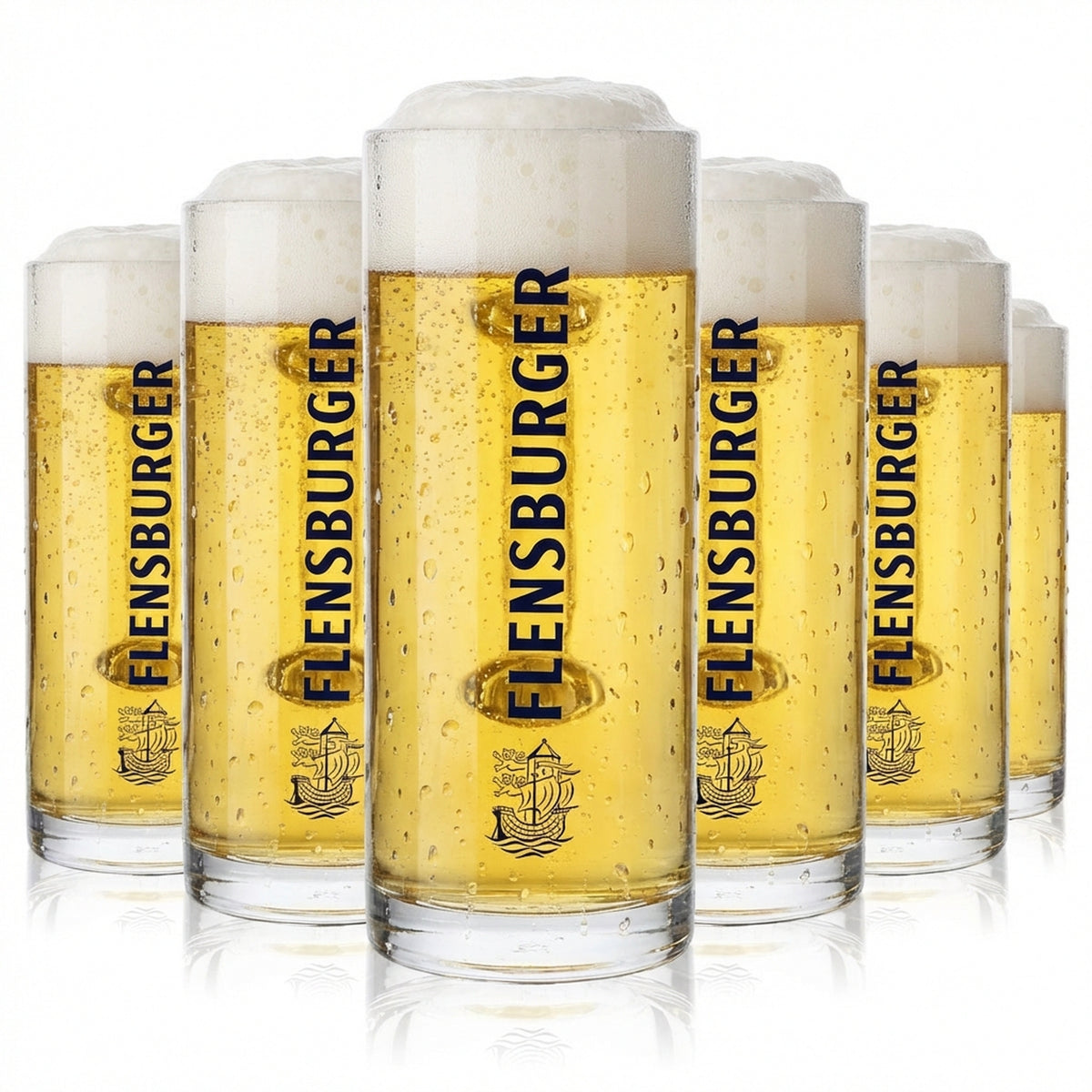 6x szklanka do piwa Flensburger 0,5 l Szklanki do piwa Krug Seidel Humpen niebieski napis