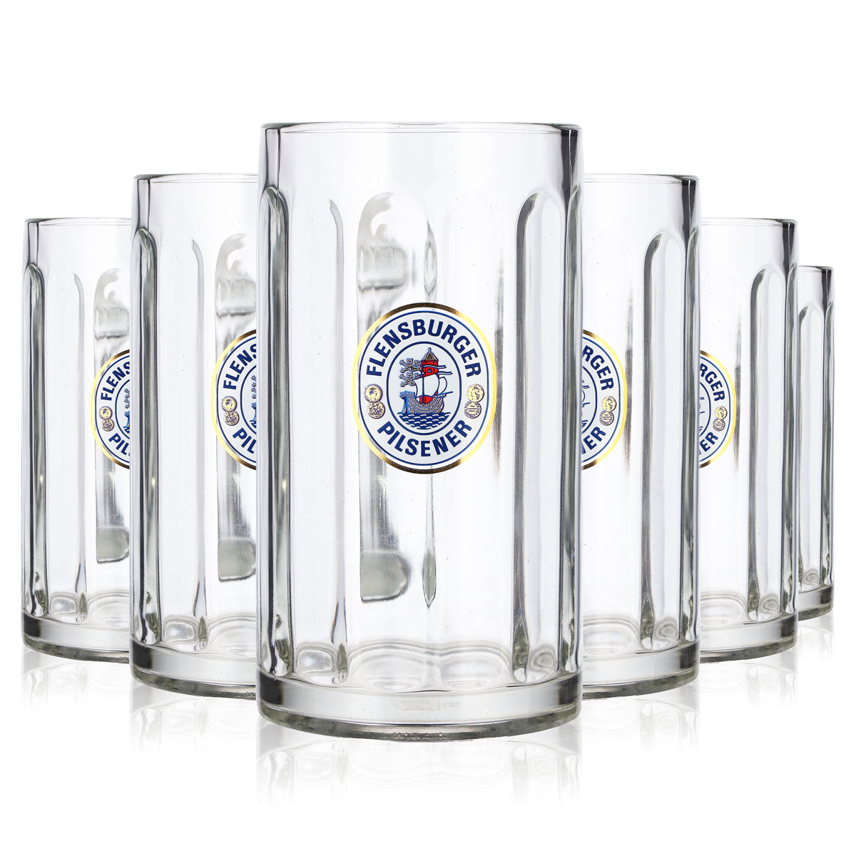 6 szklanek do piwa z Flensburga, 0,5 l, dzbanek z logo statku „Rastal”