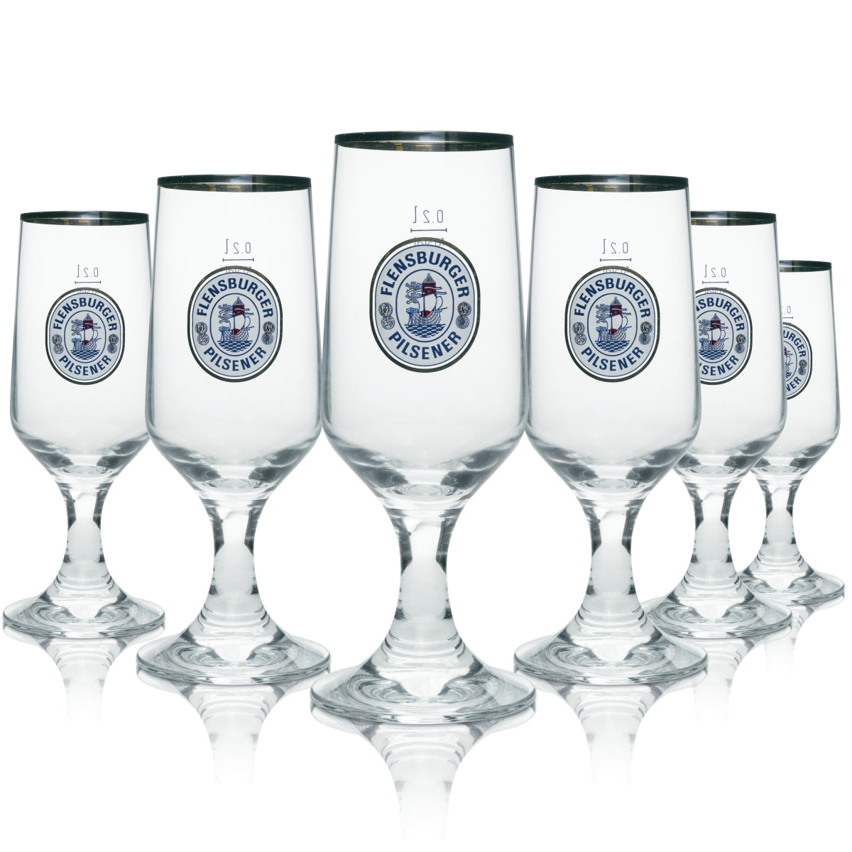 6x Flensburg szklany kieliszek do piwa ze złotą obwódką 200ml rastal