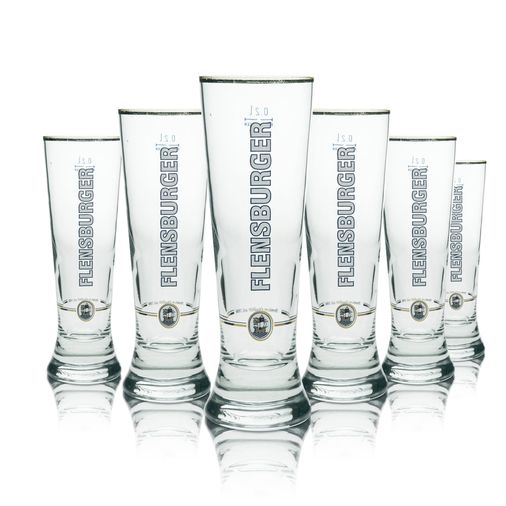 6x Flensburger szklanka do piwa tulipan 0,2l Sahm złota obręcz