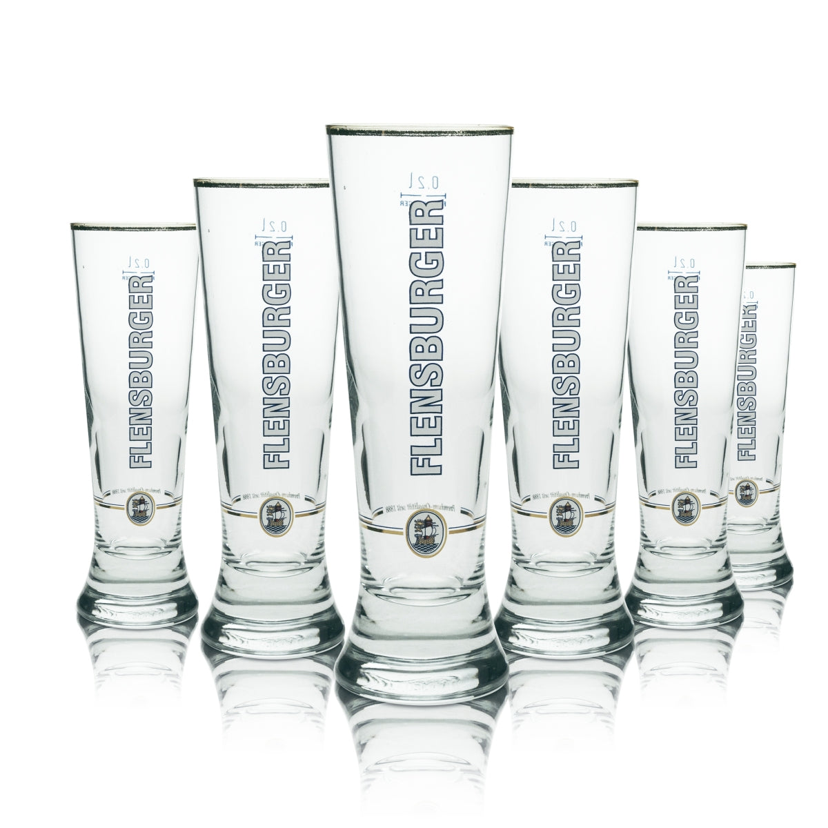 6x Flensburger szklanka do piwa tulipan 0,2l Sahm złota obręcz