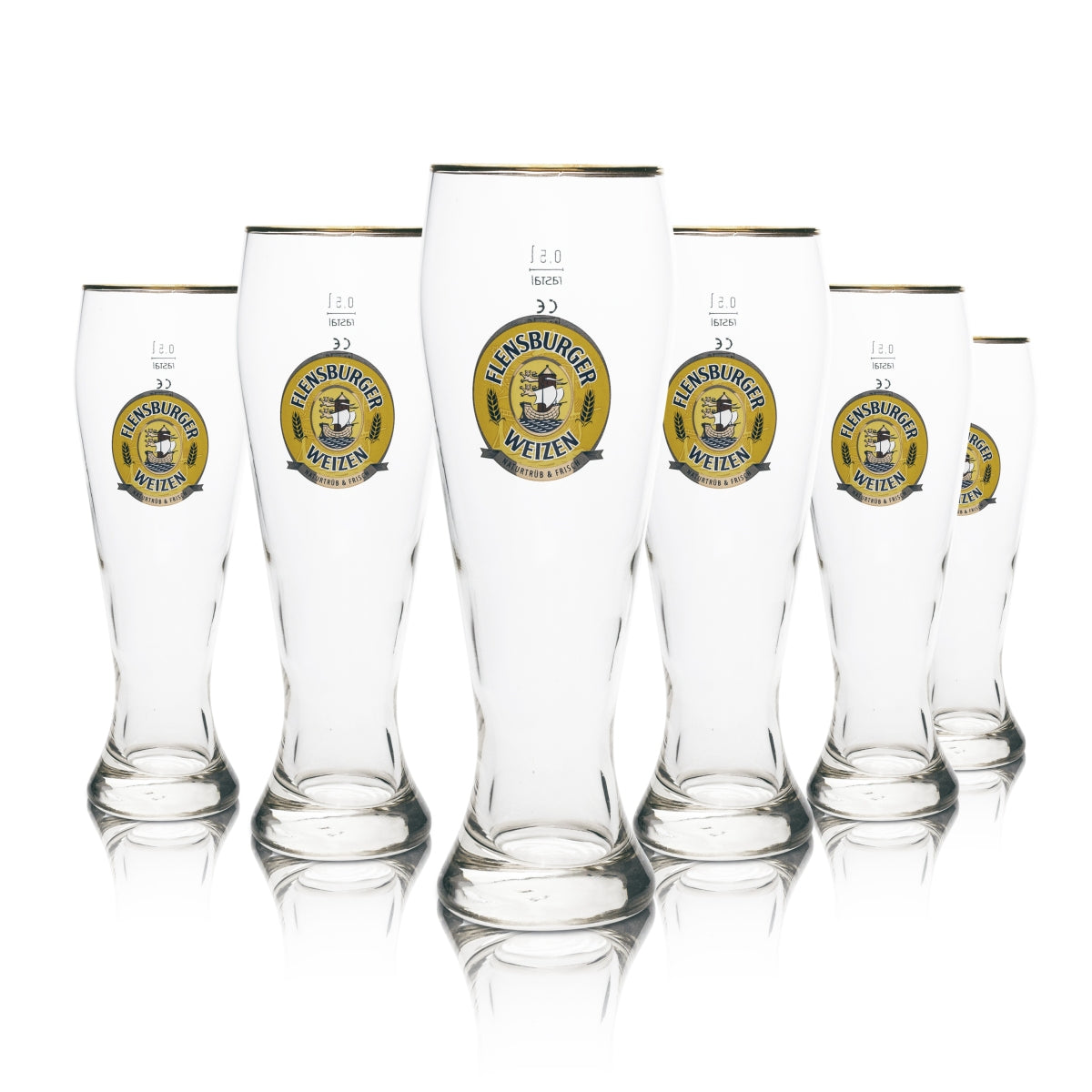 6x Flensburger szklanka do piwa Weizen 0,5l złota obręcz