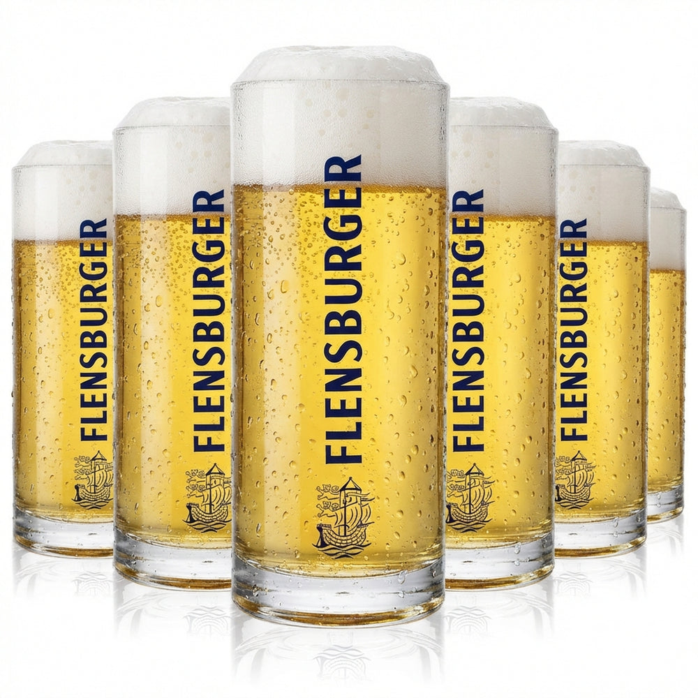 6x kufel do piwa Flensburg 0,3 l Szklane kufle do piwa  Seidel Humpen niebieski napis