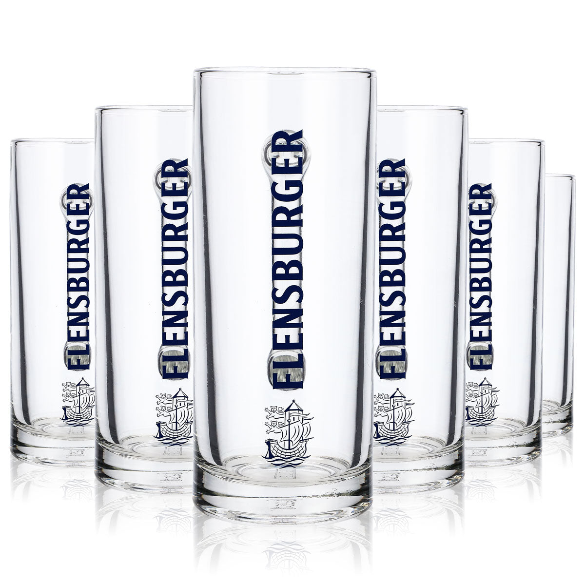 6x kufel do piwa Flensburg 0,3 l Szklane kufle do piwa  Seidel Humpen niebieski napis – Widok 7